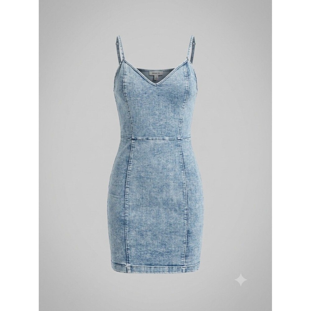 Iris Acid Wash Denim Mini Dress Spaghetti Strap V Neck Zip Back Women Size M Y2K